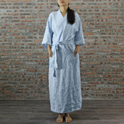 Ankle Length Linen Bathrobe For Mens and Women Icy Blue