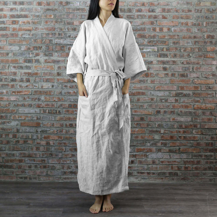 linen kimono dressing gown Linen Robe, Custom Colors Linen Kimono Robe, Stonewashed Linen Long Dressing Gown, Raw Linen Clothes, Washed Linen Bathrobe, Wedding Robe