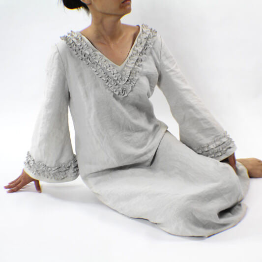 Linen Ruffled Night Dress Luxury Nightgown linenshed Linen Ruffled N Linen Ruffled Night Dress Luxury Nightgown linenshed Linen Ruffled N