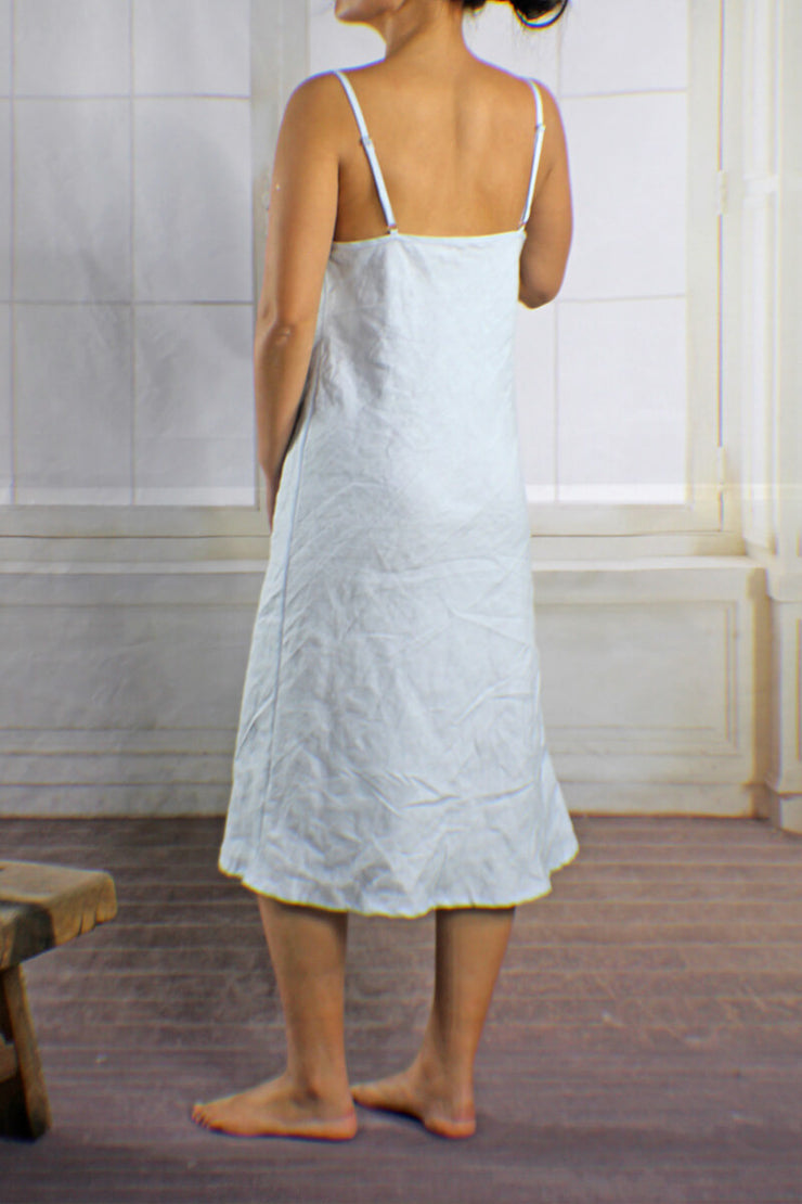 Detail Back of Blue Linen Night Gown