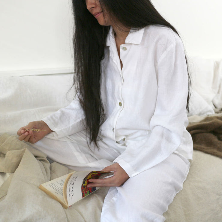 Classical Natural Linen Women Pajamas Set