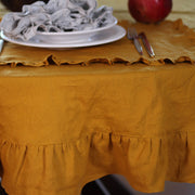 100% Pure Washed Linen Fabric Ruffles TableCloth - Linenshed