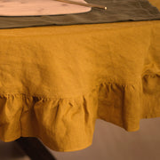 Ruffled Linen Tablecloth Mustard - Linenshed