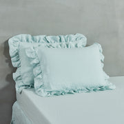 Icy Blue Linen Ruffled Border Linen Pillowcases - Linenshed