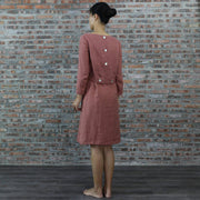 Linen Buttoned Back Dress In Brick - Linenshed