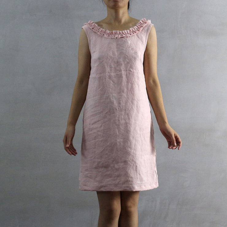 Salmon Frayed Ruffle Collar Dress 01 - Linenshed