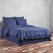 Indigo Blue Linen Duvet Cover with Self Ties - Linenshed