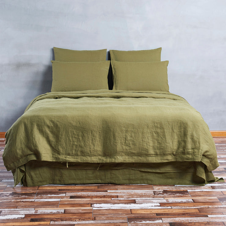 Green Olive Linen Duvet Cover - Linenshed