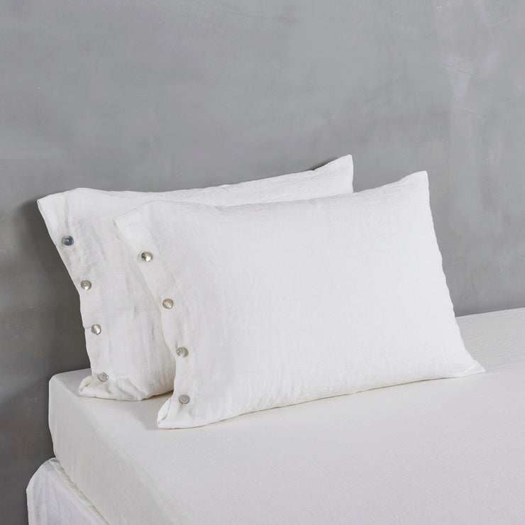 Ivory Side Buttoned Linen Pillowcases - Linenshed