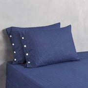 Indigo Blue Side Buttoned Linen Pillowcases - Linenshed
