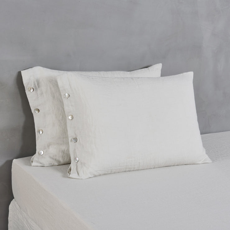 Stone Grey Side Buttoned Linen Pillowcases - Linenshed