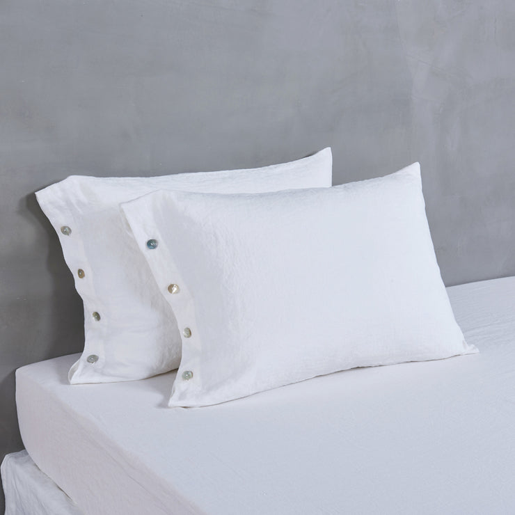 Optic White Side Buttoned Linen Pillowcases - Linenshed