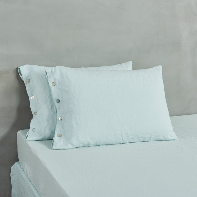 Shell Buttoned Linen Pillowcases 100% Pure Natural Pillow Covers Shell