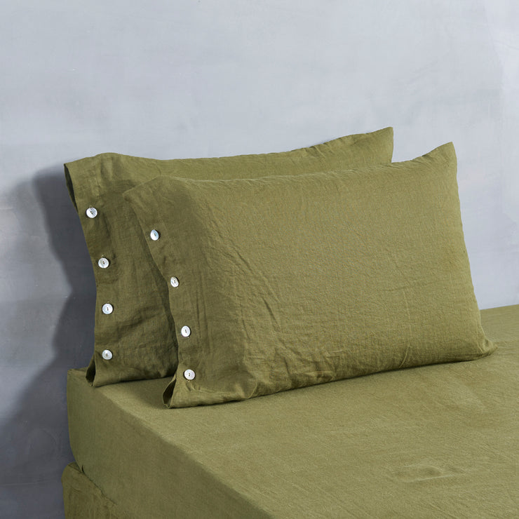 Shell Buttoned Linen Pillowcases 100% Pure Natural Pillow Covers 