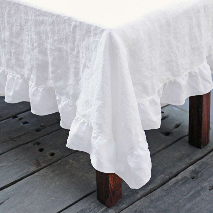 Linen Ruffle Table Runner Linen Ruffle Tablecloth | Shabby Chic Table linens for all occasions