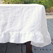 Ruffled White Linen Tablecloth