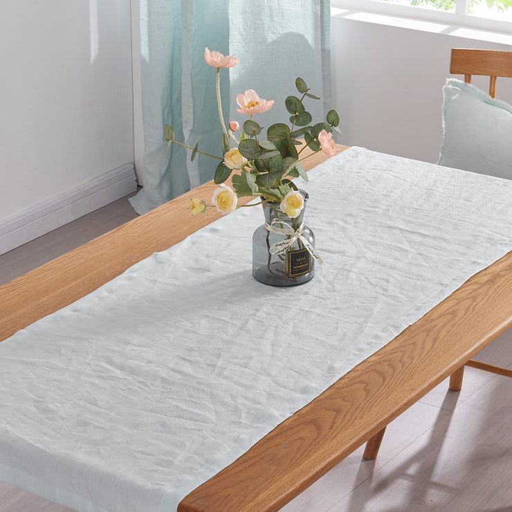 Overview of Icy Blue Linen Table Runner - Linenshed