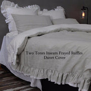 Two Tones inseam Frayed Ruffles Duvet Cover - Linenshed