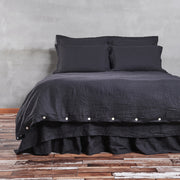 Button Closure Black Linen Duvet Cover - Linenshed