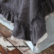 Two Layers Linen Bedspread with appliqué ruffles