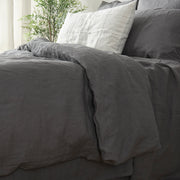 Close Up Lead Grey Linen Duvet Cover with Ties Closure- Linenshed