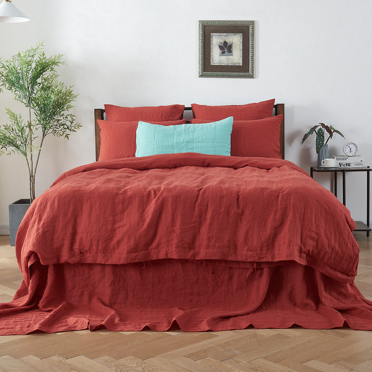 Red Linen Duvet Cover with Ties - Linenshed