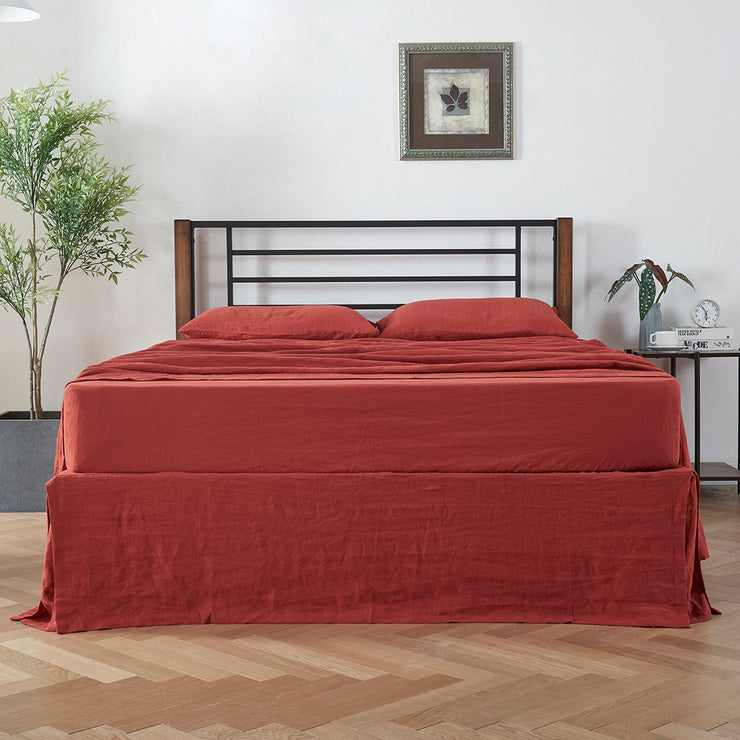 Overview of Linen Fitted Sheet Red - Linenshed