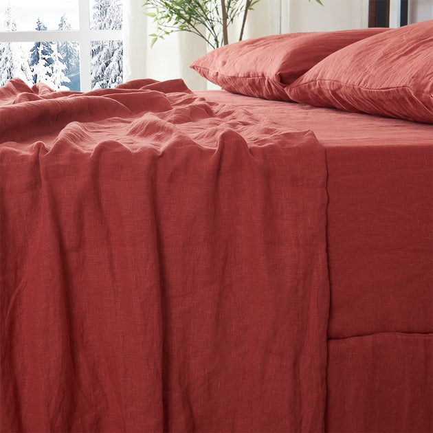 Bed Linen Flat Sheet Red | Natural Linen Flat Bed Sheet | Linen Bedding